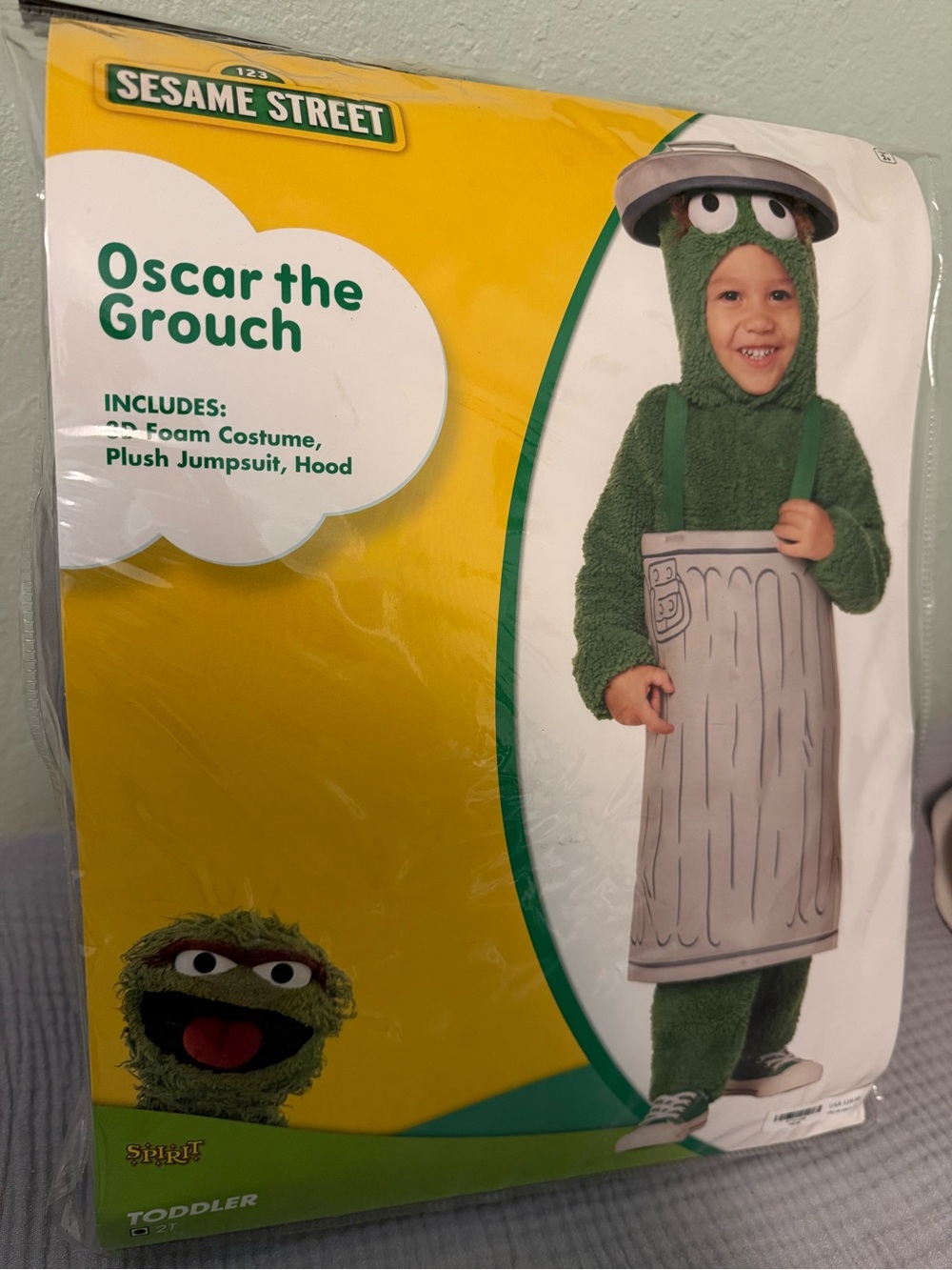 Sesame Street Oscar the Grouch Plush Green Toddler Costume with Trash Can